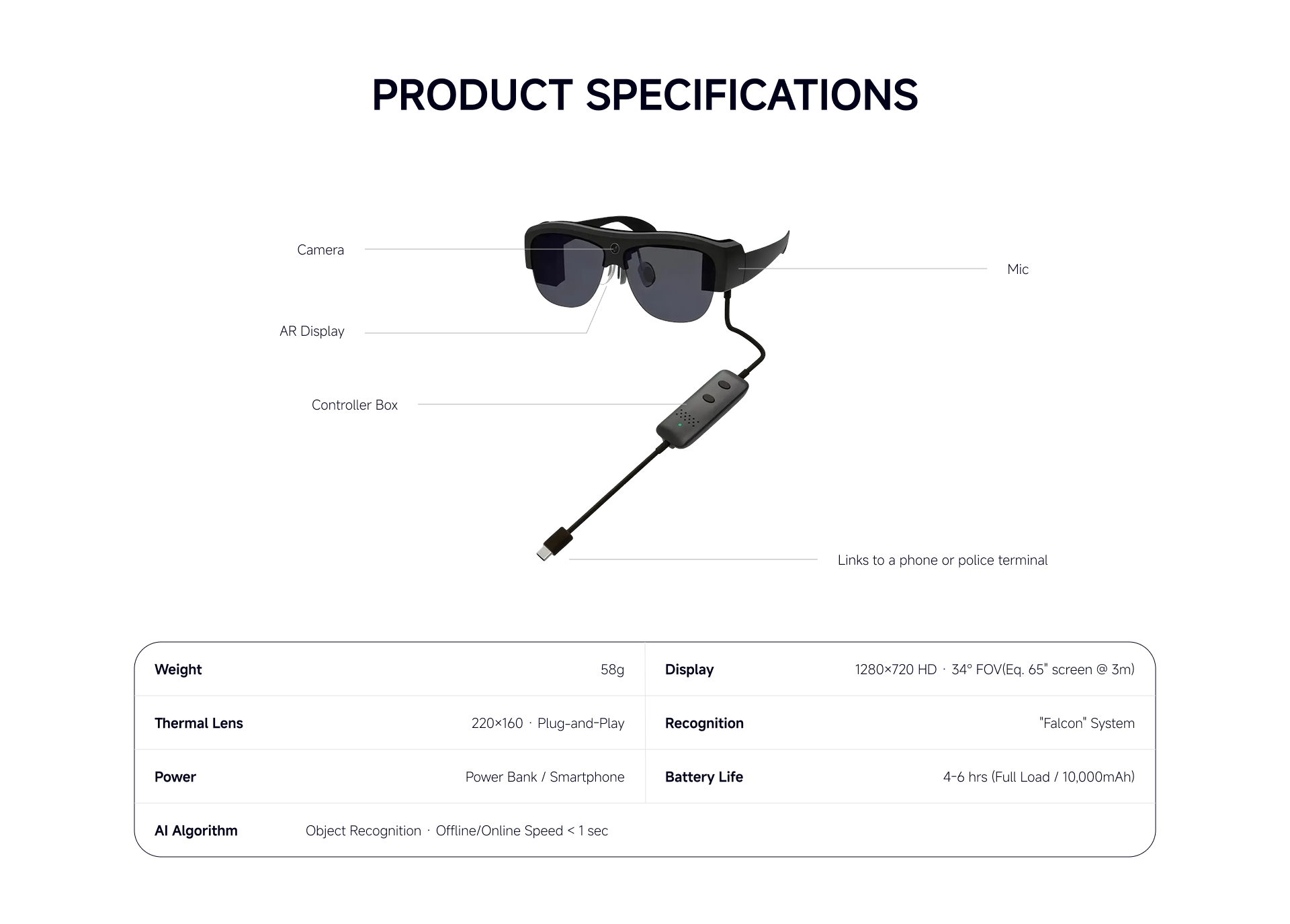 Falcon 007 Pro professional smart glasses specifications